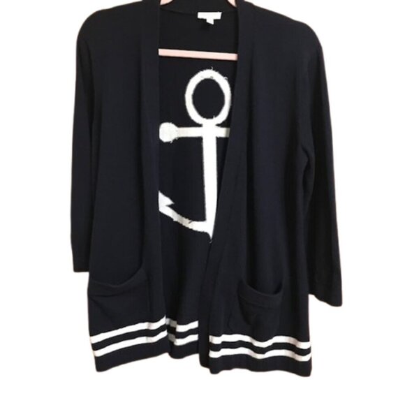 Talbots Women's Navy Anchor Open Front Cardigan Size Small Petite - Picture 4 of 7